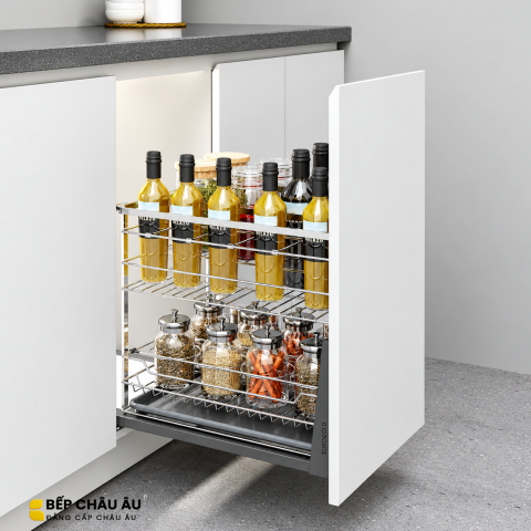 Giá Gia Vị Inox Nan Dẹt EUROGOLD EP046 – Ray Giảm Chấn, Khung Inox 304, Chống Rung