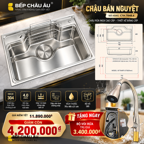 Chậu Bán Nguyệt Inox 304 Cao Cấp – Giảm Giá Sốc Còn 4.200.000đ, Tặng Bộ Vòi 3.400.000đ