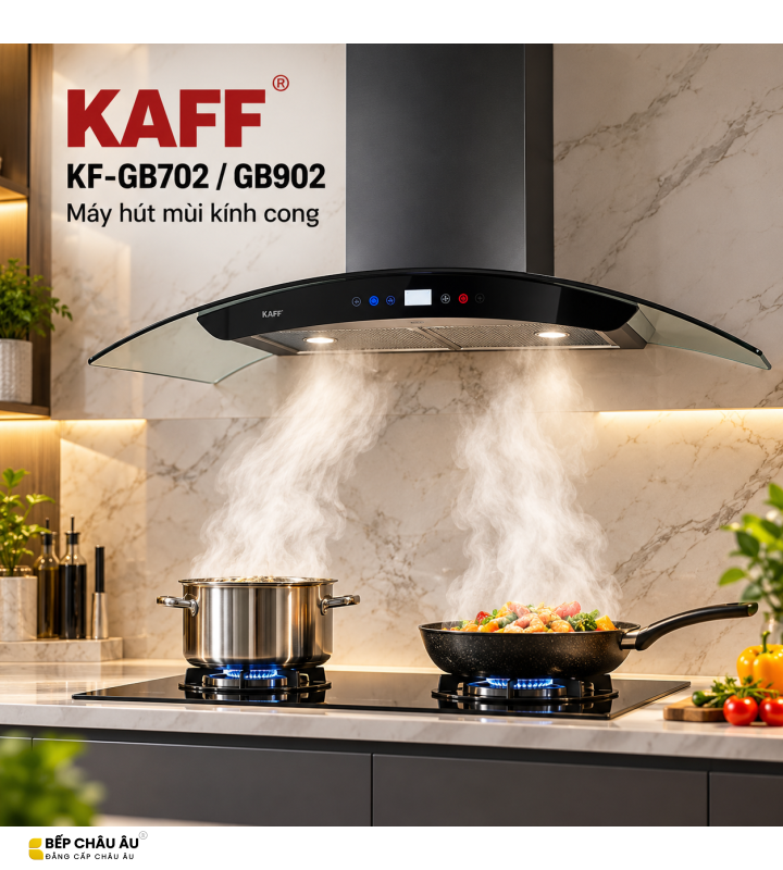 Máy Hút Mùi KAFF KF-GB702 / KF-GB902 Kính Cong Cảm Ứng Khói Nhiệt 1000m³/h