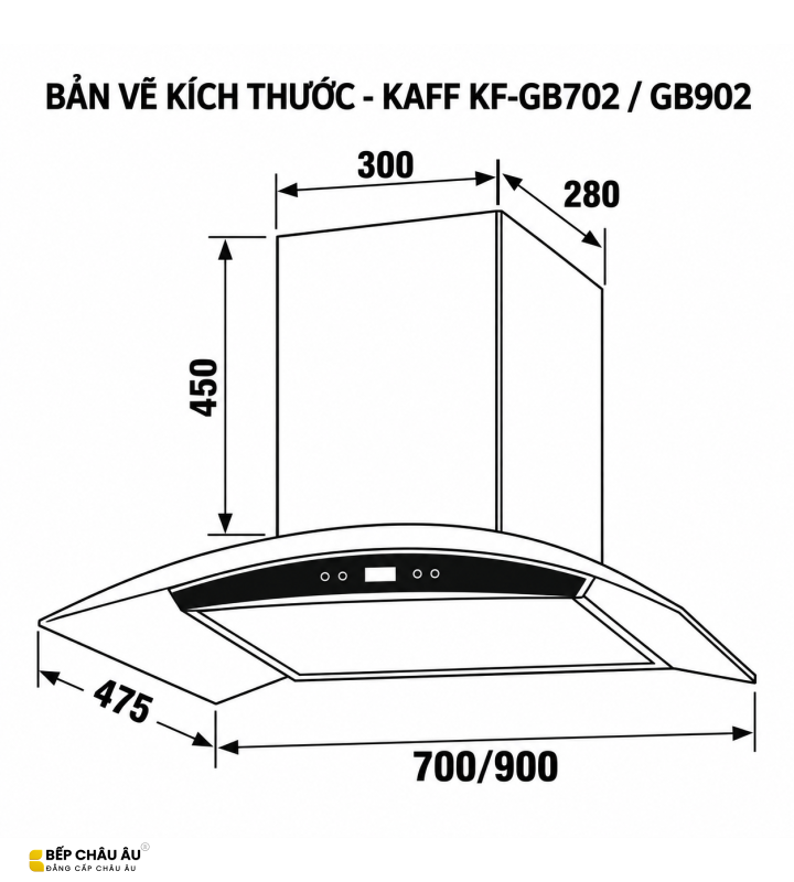 Máy Hút Mùi KAFF KF-GB702 / KF-GB902 Kính Cong Cảm Ứng Khói Nhiệt 1000m³/h