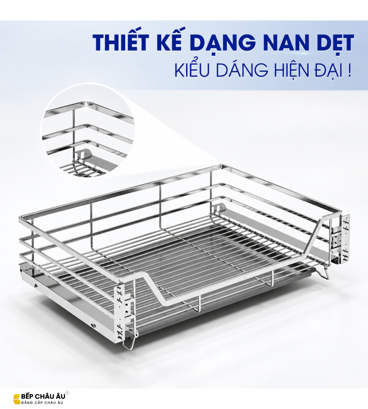 Giá Xoong Nồi Nan Dẹt Inox Mờ EUROGOLD 304 – Gắn Cánh Âm Tủ Cao Cấp