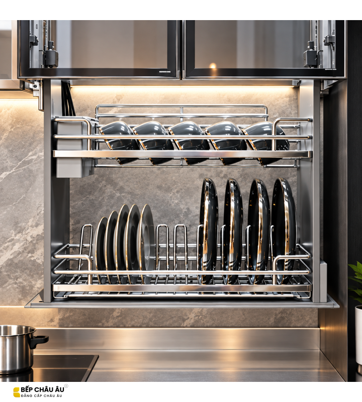 Giá Bát Nâng Hạ Cảm Ứng GRÖB Inox SUS304 Nan Oval – Điều Khiển Qua App & Giọng Nói