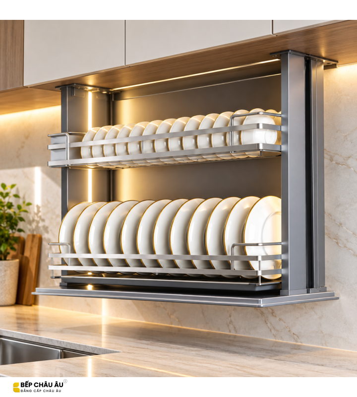 Giá Bát Nâng Hạ Cảm Ứng GRÖB Inox SUS304 Nan Oval – Điều Khiển App & Giọng Nói