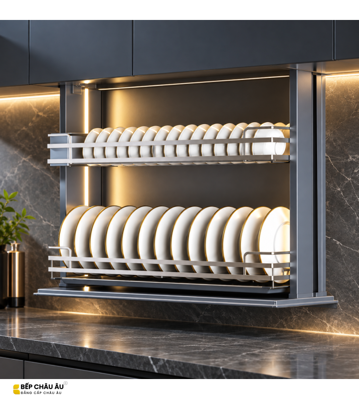 Giá Bát Nâng Hạ Cảm Ứng GRÖB Inox SUS304 Nan Oval – Điều Khiển App & Giọng Nói