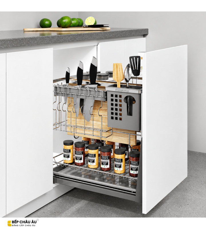 Giá Dao Thớt Nan Dẹt Inox Mờ EUROGOLD 304 – Ray Giảm Chấn