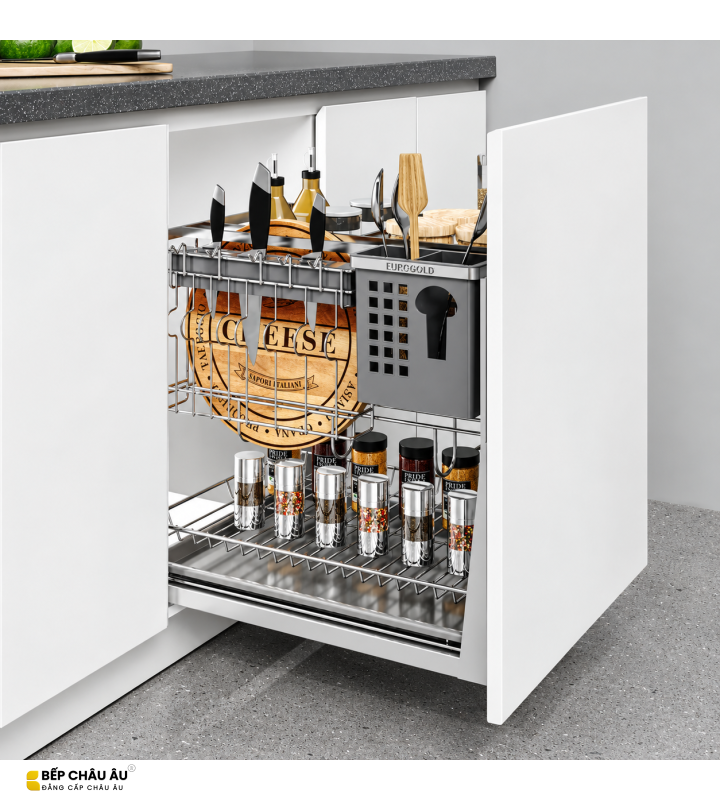 Giá Dao Thớt Nan Dẹt Inox Mờ EUROGOLD 304 – Hệ Dẫn Hướng Chống Rung