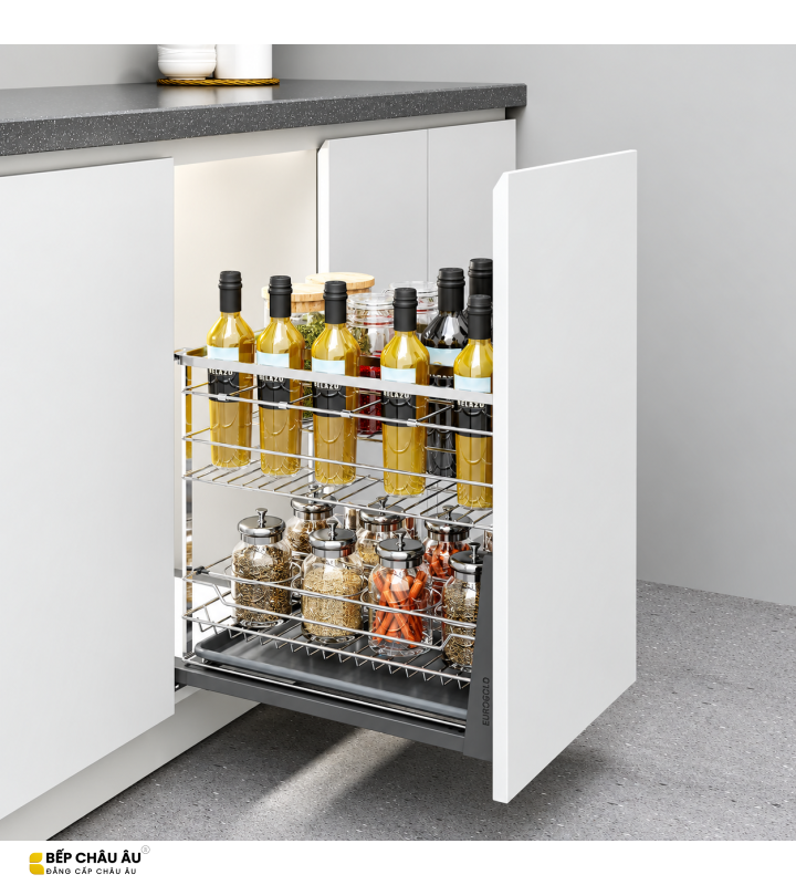 Giá Gia Vị Inox Nan Dẹt EUROGOLD EP046 – Ray Giảm Chấn, Khung Inox 304, Chống Rung
