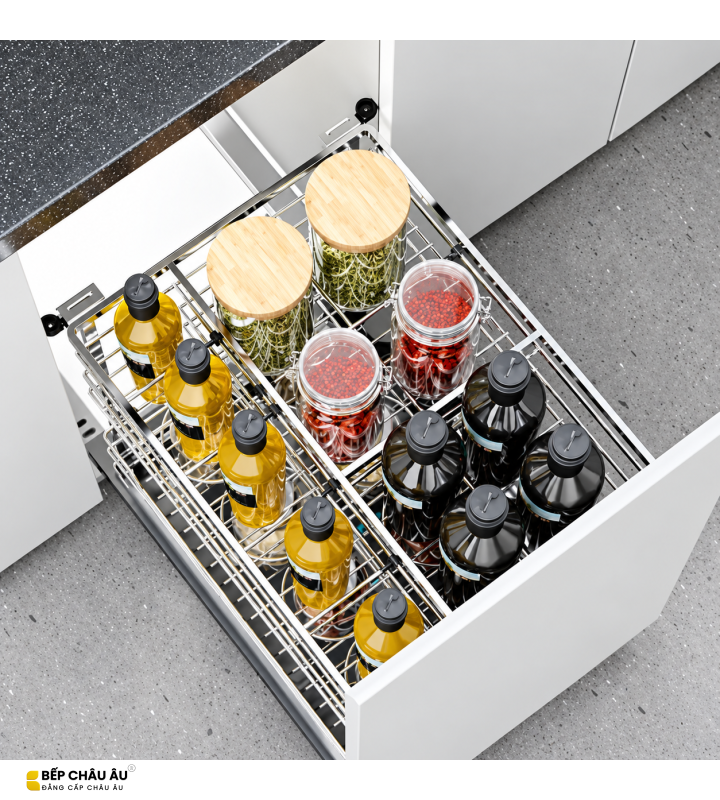 Giá Gia Vị Inox Nan Dẹt EUROGOLD EP046 – Ray Giảm Chấn, Khung Inox 304, Chống Rung