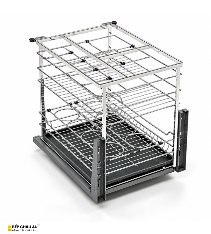 Giá Gia Vị Inox Nan Dẹt EUROGOLD EP046 – Ray Giảm Chấn, Khung Inox 304, Chống Rung