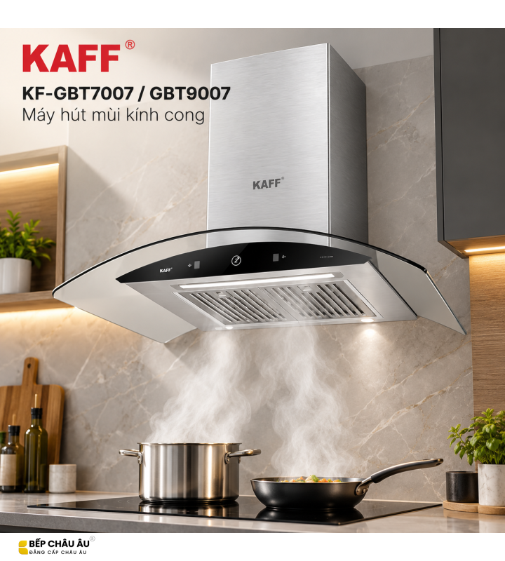 Máy Hút Mùi Kính Cong KAFF KF-GBT7007 / KF-GBT9007 Cảm Ứng Vẫy Tay Booster 1500m³/h