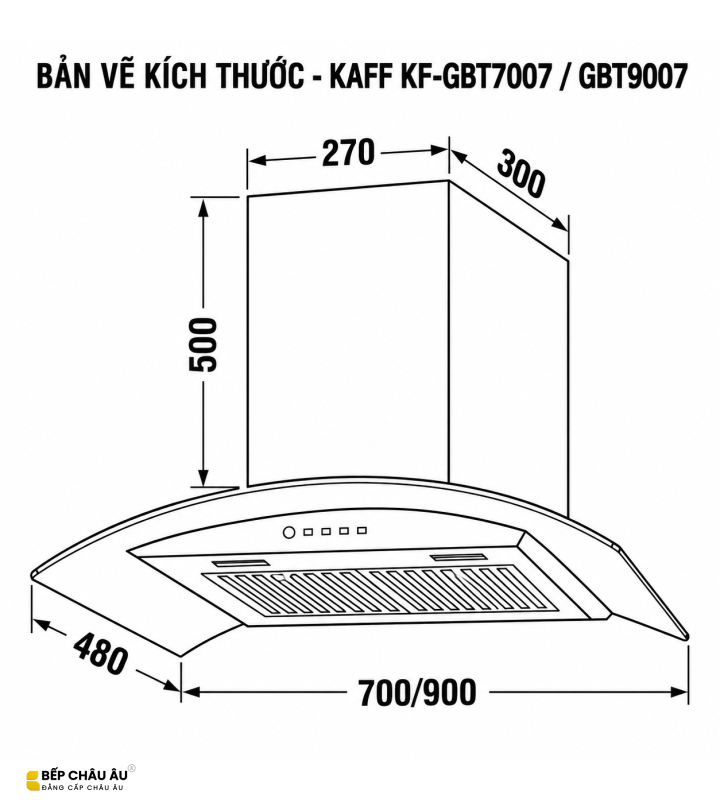Máy Hút Mùi Kính Cong KAFF KF-GBT7007 / KF-GBT9007 Cảm Ứng Vẫy Tay Booster 1500m³/h