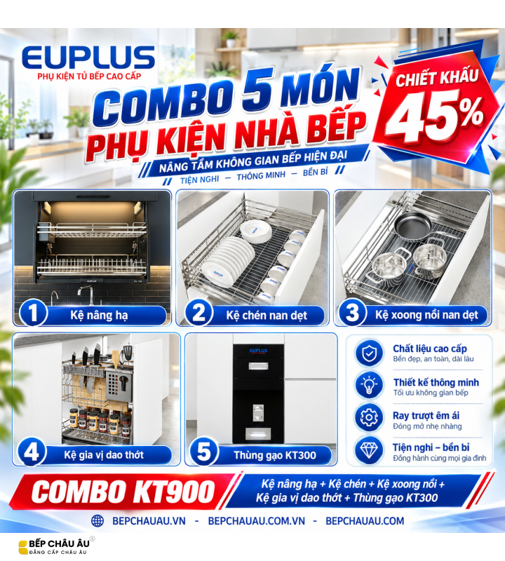 COMBO 5 MÓN PHỤ KIỆN NHÀ BẾP EUPLUS NAN DẸT – CAO CẤP