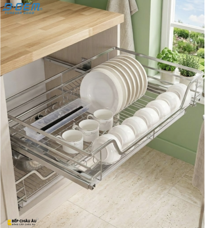 GIÁ BÁT ĐĨA NAN DẸT INOX 304 CAO CẤP, HỆ DẪN HƯỚNG CHỐNG RUNG BGKC02A