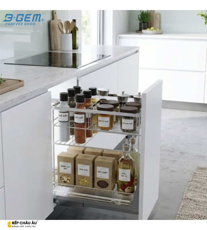 KỆ GIA VỊ NAN DẸT INOX 304 RAY GIẢM CHẤN BGKGV01