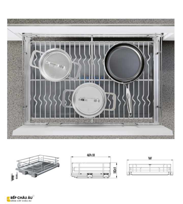 Giá Xoong Nồi Nan Oval Âm Tủ EUROGOLD Inox 304 – Gắn Cánh, Ray Giảm Chấn