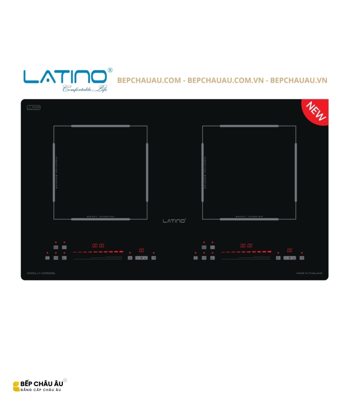 Bếp Từ Đôi Latino LT-I2D8068L Thái Lan – Kính Nano, Inverter, Booster, 2 Vùng Nấu 2400W